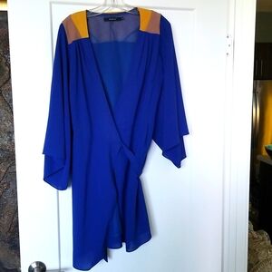 Ark & Co. Blue Wrap Dress With Mustard Accents Size L